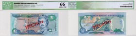 Bermuda, 2 Dollars, 2000, UNC, p50s
"ICG" 66, SPECIMEN, Queen Elizabeth II at right, Serial No: C/1 000000