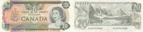 Canada, 20 Dollars, 1979, AUNC, p93c
Queen Elizabeth II at right, Alberta's Lake Moraine at back, With Thiessen-Crow Signature, Serial No: 5100704308...