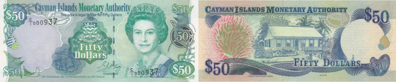 Cayman Islands, 50 Dollars, 2001, UNC, p29a
serial number: C/1 000037, LOW SERİ...