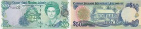 Cayman Islands, 50 Dollars, 2001, UNC, p29a
serial number: C/1 000037, LOW SERİAL NUMBER, Queen Elizabeth II portrait