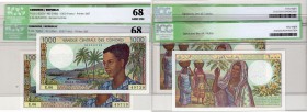 Comoros, 1000 Francs (x2), 1986, UNC, p11b
"ICG" 68 Consecutive, Women Portrait at right, Serial No: E.06 49719 / E.06 49720