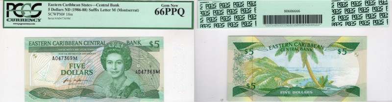 East Caribbean States, 5 Dollars, 1986, UNC, p18m
"PCGS" 66PPQ, Queen Elizabeth...
