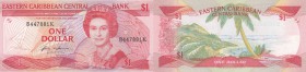 East Caribbean, 1 Dollar, 1985, UNC, p17k
Queen Elizabeth II Bankonte, serial number: B 447881K