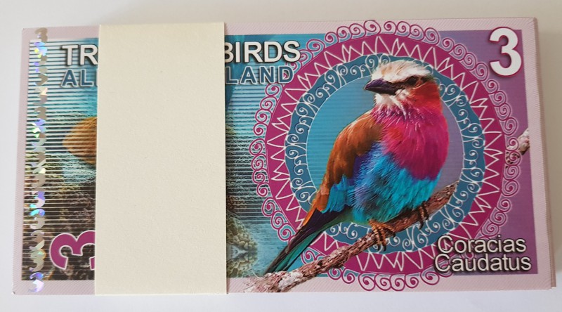 Fantasy banknote, Tropical Birds, Aldabra Island, 3 Dollars, UNC, BUNDDLE
100 p...