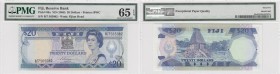 Fiji, 20 Dollars, 1988, UNC, p88a
PMG 65, EPQ, serial number: B/7 565082, Queen Elizabeth II portrait