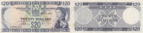 Fiji, 20 Dollars, 1974, AUNC, p75b
Queen Elizabeth II at right, With D.J.Barnes and R.J.Earland Signature, Serial No: A/2801466