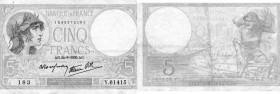 France, 5 Francs, 1939, VF, p83
serial number: Y.61415 183
