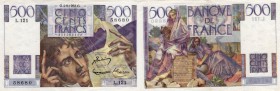 France, 500 Francs, 1952, XF, p129c
Leader of Romence Chateaubriand with Instrument at center, Signature; J.Belin-G.Gouin-D'Ambrieres-P.Gargam, Seria...