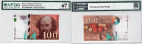 France, 100 Francs, 1997, UNC, p158a
"PMG" 67EPQ, Paul Cezanne at right, Signature; D.Bruneel - J.Bonnardin and Y.Barroux, Serial No: M 035532359