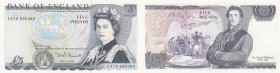 Great Britain, 5 Pounds, 1980 AUNC, p378c
serial number: LX79 695080, sign: Somerset, Queen Elizabeth II portrait