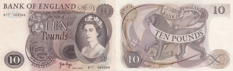 Great Britain, 10 Pounds, 1971, UNC, p367c
Queen Elizabeth II, serial number: B...