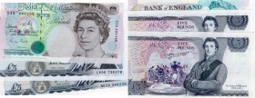Great Britain, 5 Pound (x3), 1973-1980-1990, UNC-UNC-UNC, p378b-p378c-p382a
Queen Elizabeth II Portraits at right, Serial No: BR26 366236 / LW36 7363...