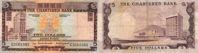 Hong Kong, 5 Dollar, 1970-1975, VF, p73a
Bank Building at left, City Hall at center right at back, Watermark; Helmeted Warrior's Head, Signature; Acc...
