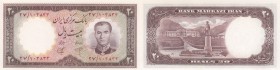Iran, 20 Rials, 1961, UNC, p72
Fifth Portrait of Shah Pahlavi in Army Uniform at right, Serial No: 27/103833