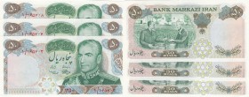 Iran, 50 Rials (x3), 1971, UNC, p97a
Consecutive x3, VIII. Portrait of Shah Pahlavi in Army Uniform at right, Signature; 11, Serial No: 1/165703 - 1/...