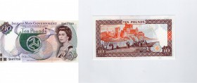 Isle of Man, 10 Pounds, 1998, UNC, p44b
Queen Elizabeth II at right, Peel Castle at back, Signature; Shimmin (7), Serial No: S 967750