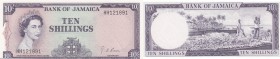 Jamaica, 10 Shillings, 1964, UNC, p51Be
serial number: HH 121891, Queen Elizabeth II portrait