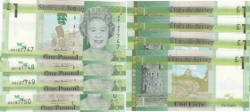 Jersey, 1 Pound, 2010, UNC, p32, (FOUR CONSECUTİVE BANKNOTES
serial numbers 197747- AD 197748- AD 197749- AD 197750, Queen Elizabeth II portrait