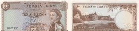 Jersey, 10 Shillings, 1963, UNC, p7
Queen Elizabeth II Bankonte, serial number: B 682290