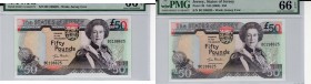 Jersey, 50 Pounds, 2000, UNC, p30a
"PMG" Queen Elizabeth II at right, Goverment House at back, Serial No; BC 198625