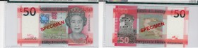 Jersey, 50 Dollars, 2010, UNC, p36s
"PMG" 66EPQ, SPECIMEN, Queen Elizabeth II at right, Mont Orgueil Castle at center, Serial No: AD 000000