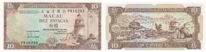 Macao, 10 Patacas, 1984, UNC, p59e
serial number: PN16285