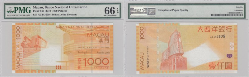 Macau, 1000 Patacas, 2010, UNC, p84b
PMG 66, EPQ, serial number: AC 443609