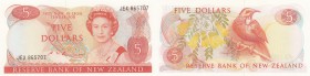 New Zealand, 5 Dollars, 1985, UNC (-), p171b
serial number: JEX 865707, sign: Russell,Queen Elizabeth II portrait