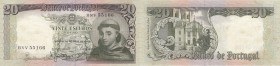 Portugal, 20 Escudos, 1964, UNC, p167a
Olive-Brown underprint at left and right, Santo Antonio of Padua at right, Serial No: BNV 55166