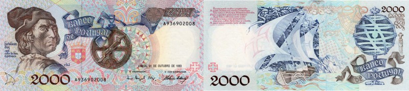 Portugal, 2000 Escudos, 1993, UNC, p186d
Bartholomeu Dias at left, Sailing Ship...