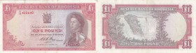 Rhodesia, 1 Pound, 1968, VF -XF, p28d
serial number: K/28 423640, Queen Elizabeth II portrait