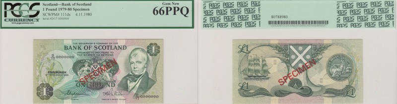 Scotland, 1 pounds, 1980, p111ds, SPECİMEN
PCGS 66, serial number:D17 000000