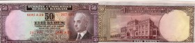 Turkey, 50 Kurush, 1942-1944, UNC, p133
serial number: A25 267404, İnönü portrait. It was removed from the sea and it was flooded UNC with sea salt e...