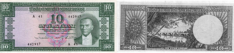 Turkey, 10 Lira, 1963, VF (+), p161
serial number: A41 442917, Atatürk portrait...