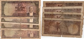 Turkey, 50 Lira, 1964-1971, POOR, p175- p187a, (FOUR BANKNOTES)
serial numbers: I77 006567, O40 026859, 045 079092, U29 052361, Atatürk portrait.