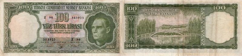 Turkey, 100 Lira, 1962, VF, p176
"Z" RARE PREFİX and "Z90" last Prefix serial n...