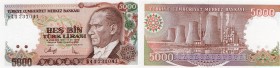 Turkey, 5.000 Lira, 1990, AUNC, p198
serial number: G44 231041, Atatürk portrait.