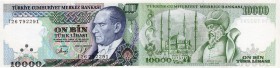 Turkey, 10.000 Lira, 1993, UNC, p200
serial number: I26 792291, Atatürk portrait.