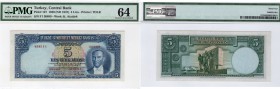 Turkey, 5 Lira, 1937, UNC, p127
PMG 64, serial number: F1 30889, Atatürk portrait