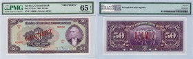 Turkey, 50 Lira, 1947, UNC, p143a, SPECİMEN
PMG 65 EPQserial number: E1 0000, İnönü portrait