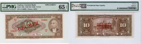 Turkey, 10 Lira, 1948, UNC, p148, SPECİMEN
PMG 65 EPQ, serial number: A1 00000, İnönü portrait