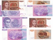 Yugoslavia, 500 ve 10.000 Dinara, 1992, UNC, p113- p116, ( TWO BANKNOTES)
serial numbers: AA1126793, AE 4864961
