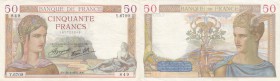 France, 50 Francs, 1937, XF /AUNC, p85a
serial number: Y.6709 849
