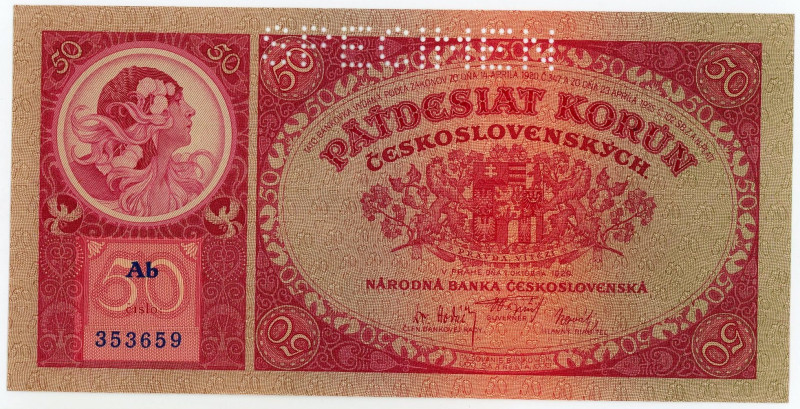 Czechoslovakia 50 Korun 1929 Specimen

P# 22s, N# 285771; # Ab 353659; UNC