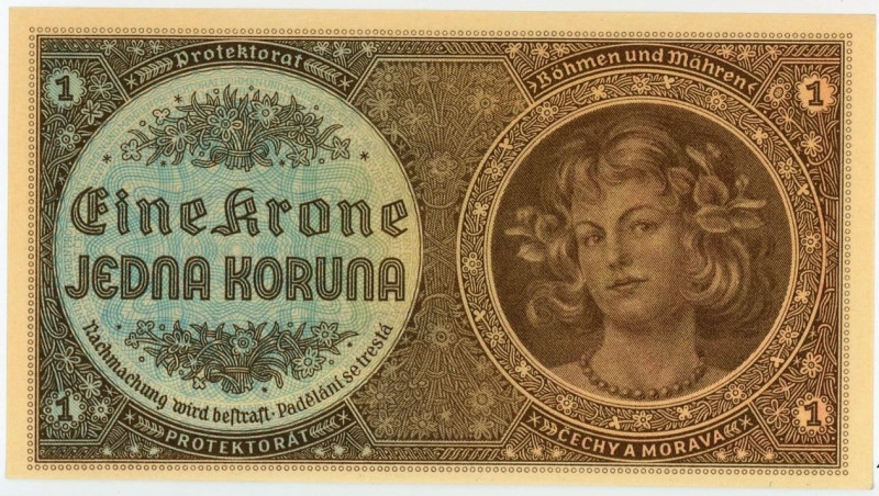 Bohemia & Moravia 1 Koruna 1940

P# 3a, N# 207301; # B080; UNC