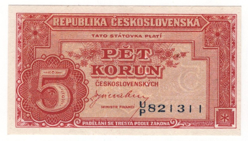 Czechoslovakia 5 Korun 1945 (ND) Specimen

P# 59s, N# 207316; # U/P 821311; Pe...