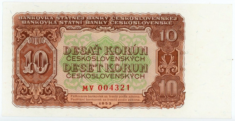 Czechoslovakia 10 Korun 1953

P# 83b, N# 222210; # MV 004321; UNC