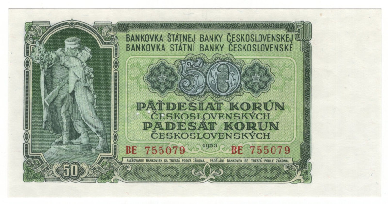 Czechoslovakia 50 Korun 1953 Specimen

P# 85s, N# 208514; # BE 755079; Perfora...