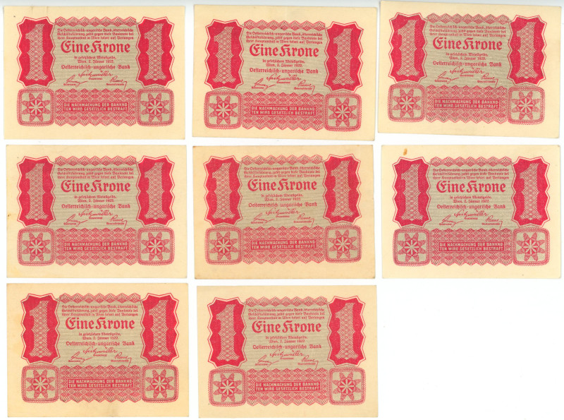 Austria 8 x 1 Krone 1922

P# 73, N# 205387; XF+/AUNC-