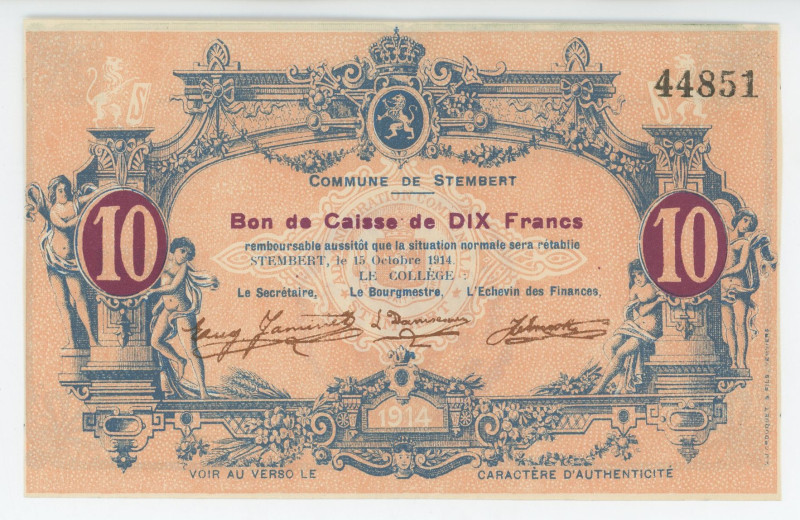 Belgium Commune De Stembert 10 Francs 1914

# 44851; AUNC